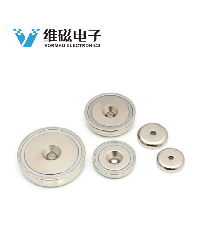 NEODYMIUM POT MAGNETS with countersunk hole, ROUND BASE