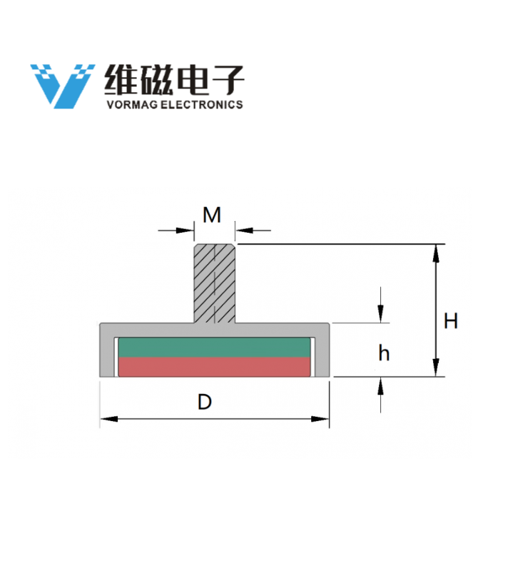 Flat Neodymium Pot Magnets with External Thread, Nickel Plating