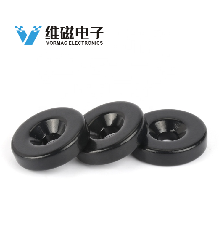 Strong Magnets with Countersunk Holes Black Epoxy Coated